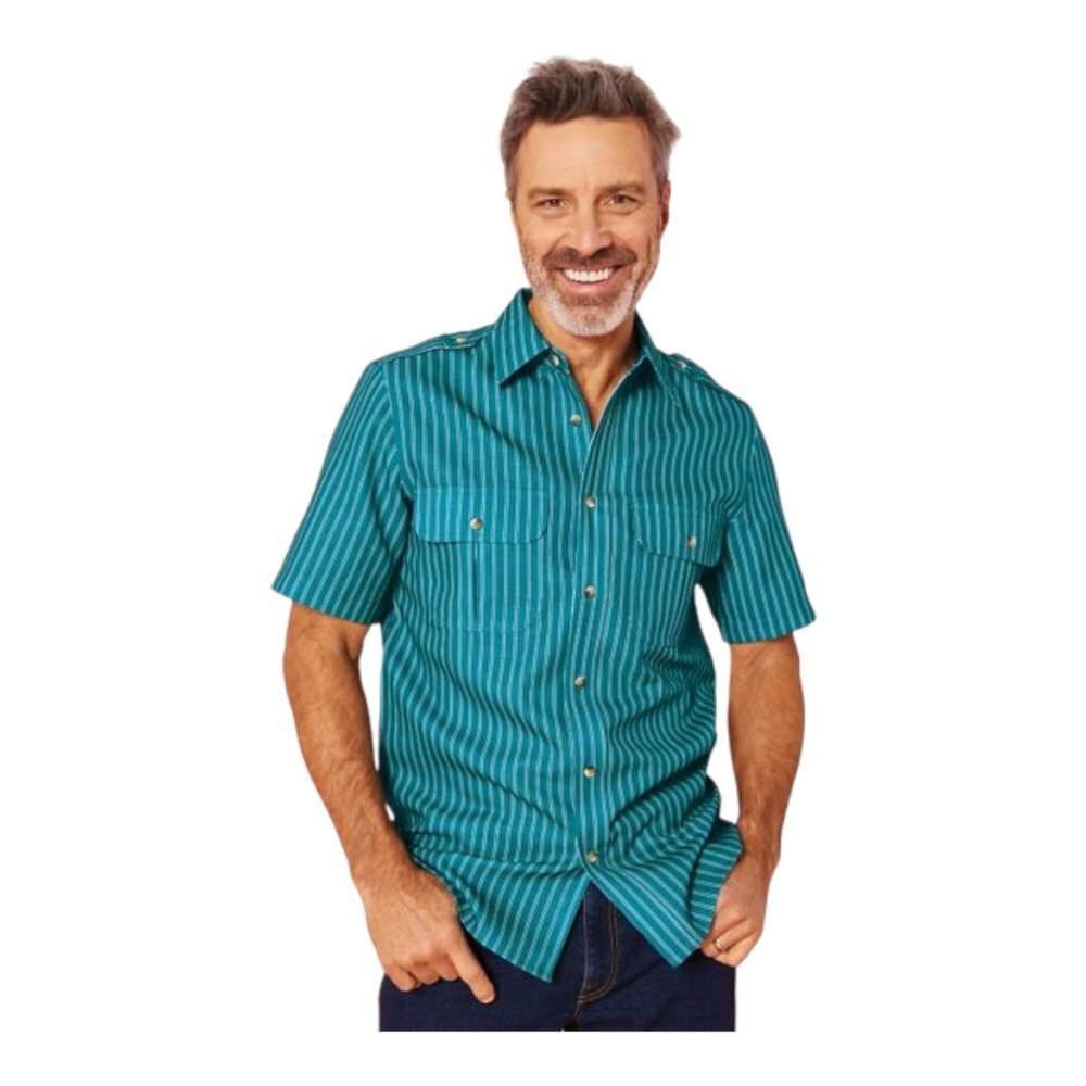 NEW John Blair‎ Men's Short-Sleeve Linen-Look Pilot Shirt Size XL